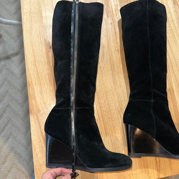 Franco Sarto Women's Black Suede Leather Zip 'Watch’ Wedge Boots, Size 8.5, EUC - Picture 5 of 7